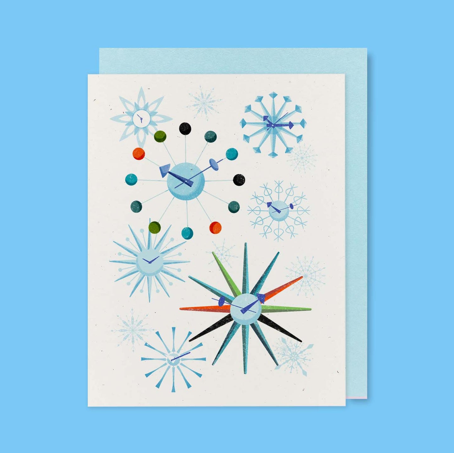 Deco Clock Snowflakes Greeting Card