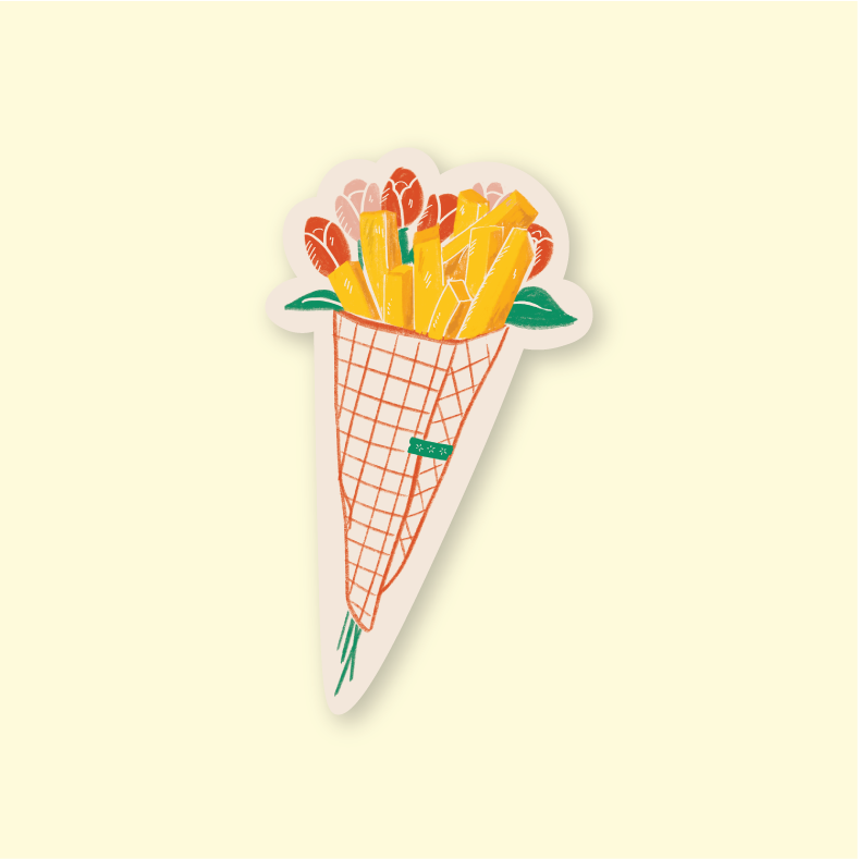 Fries Over Flowers Sticker