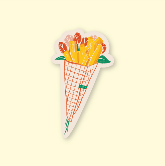 Fries Over Flowers Sticker